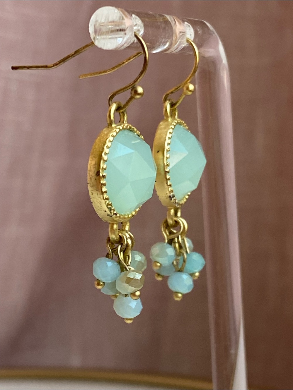 Spartina 449 Gold-Tone Aqua Green Faceted Drop Earrings - Picture 2 of 5